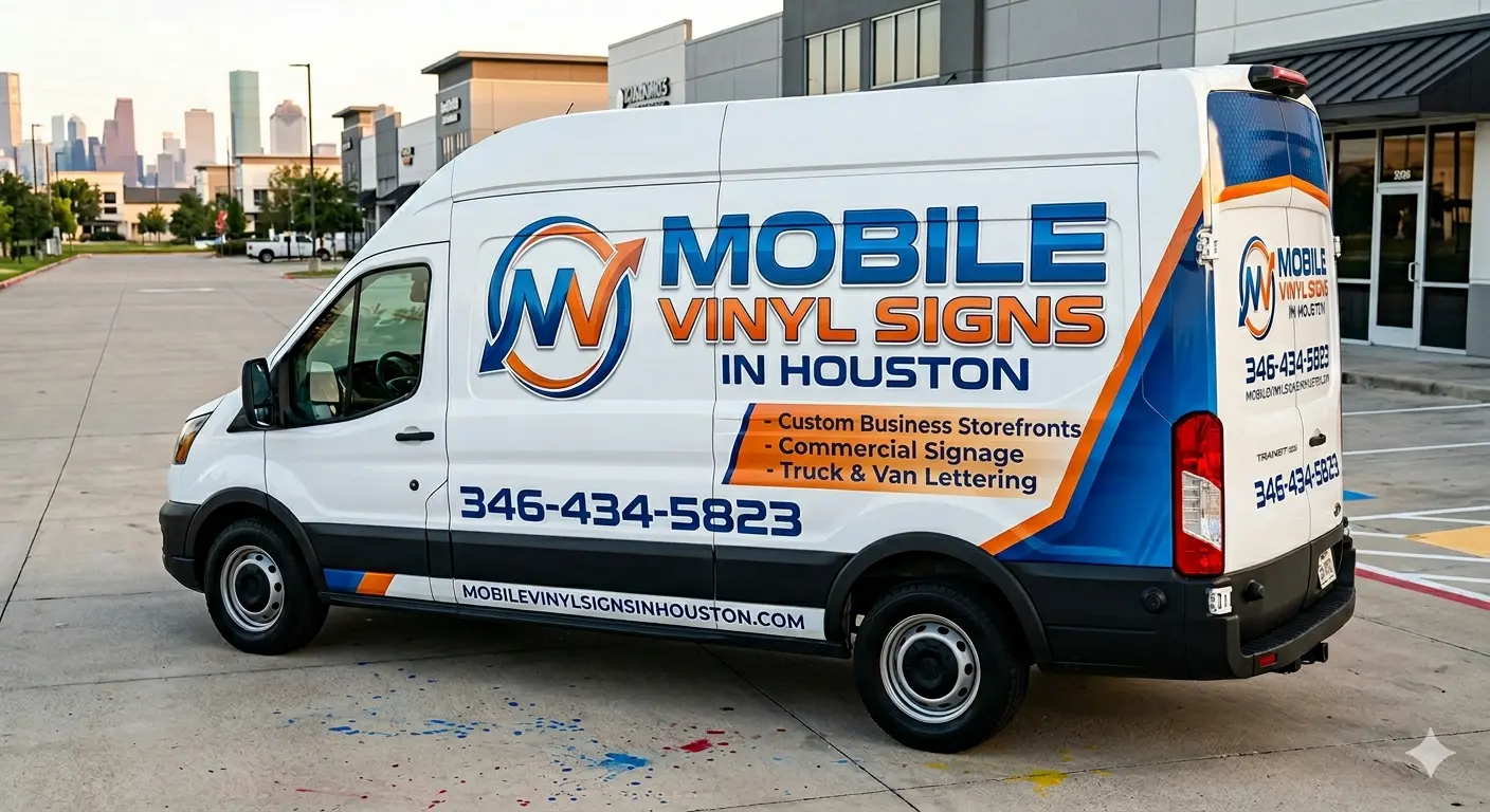 Van vinyl lettering installation - business name and contact on cargo van