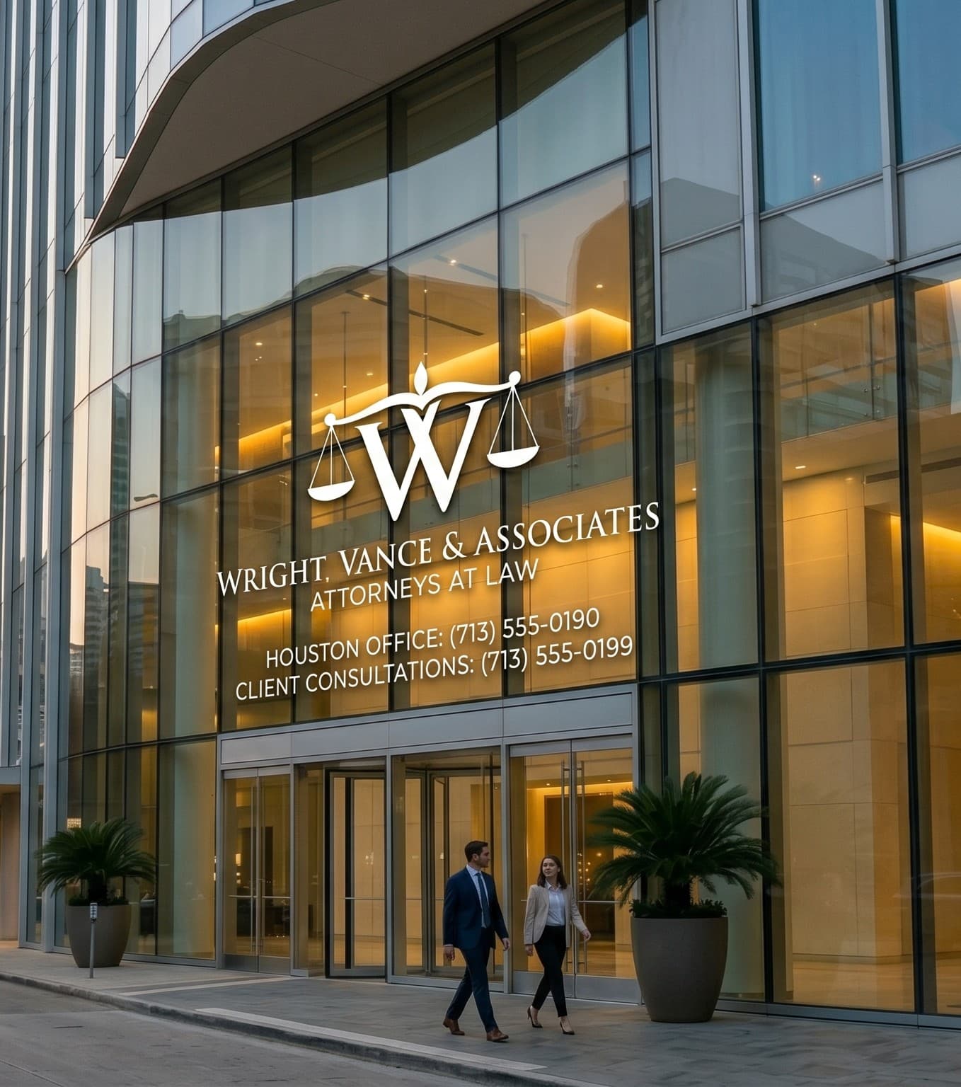Professional vinyl lettering example - lawyer office storefront signs Houston TX
