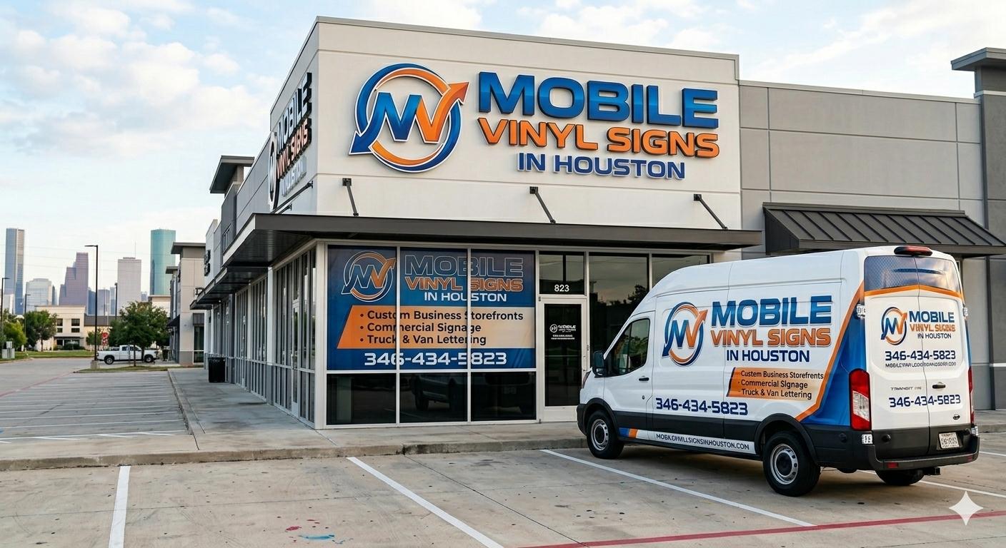 Storefront window vinyl lettering for small business Houston